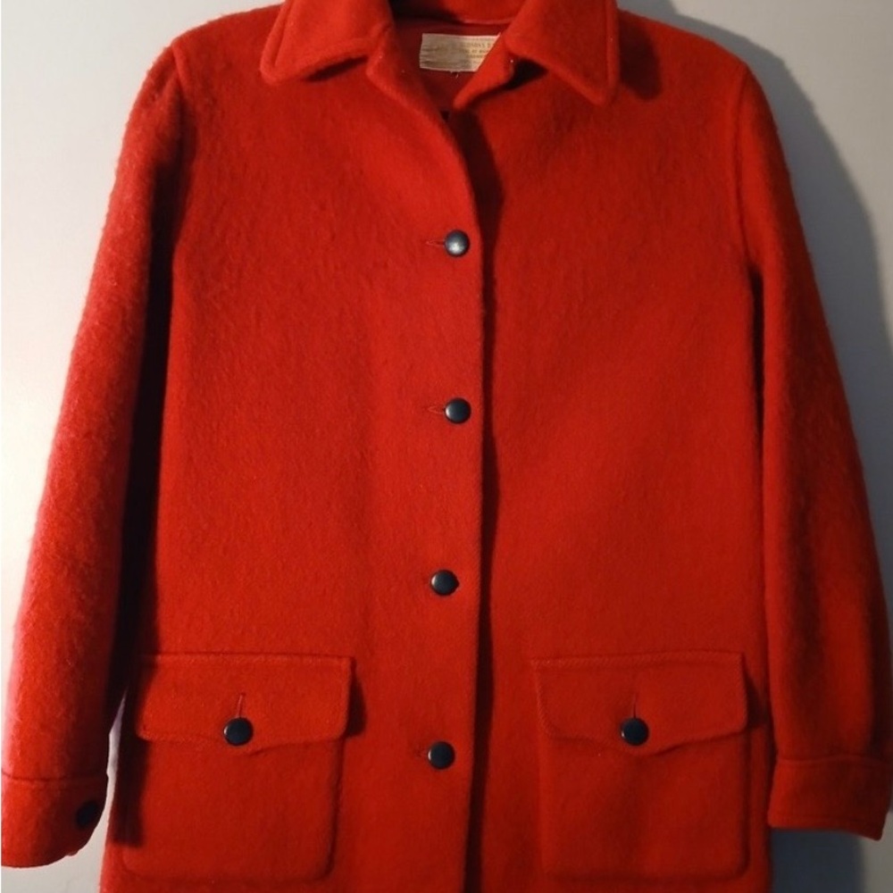 Hudson Bay Company Wool Coat Red Button Front Classic Style Women
